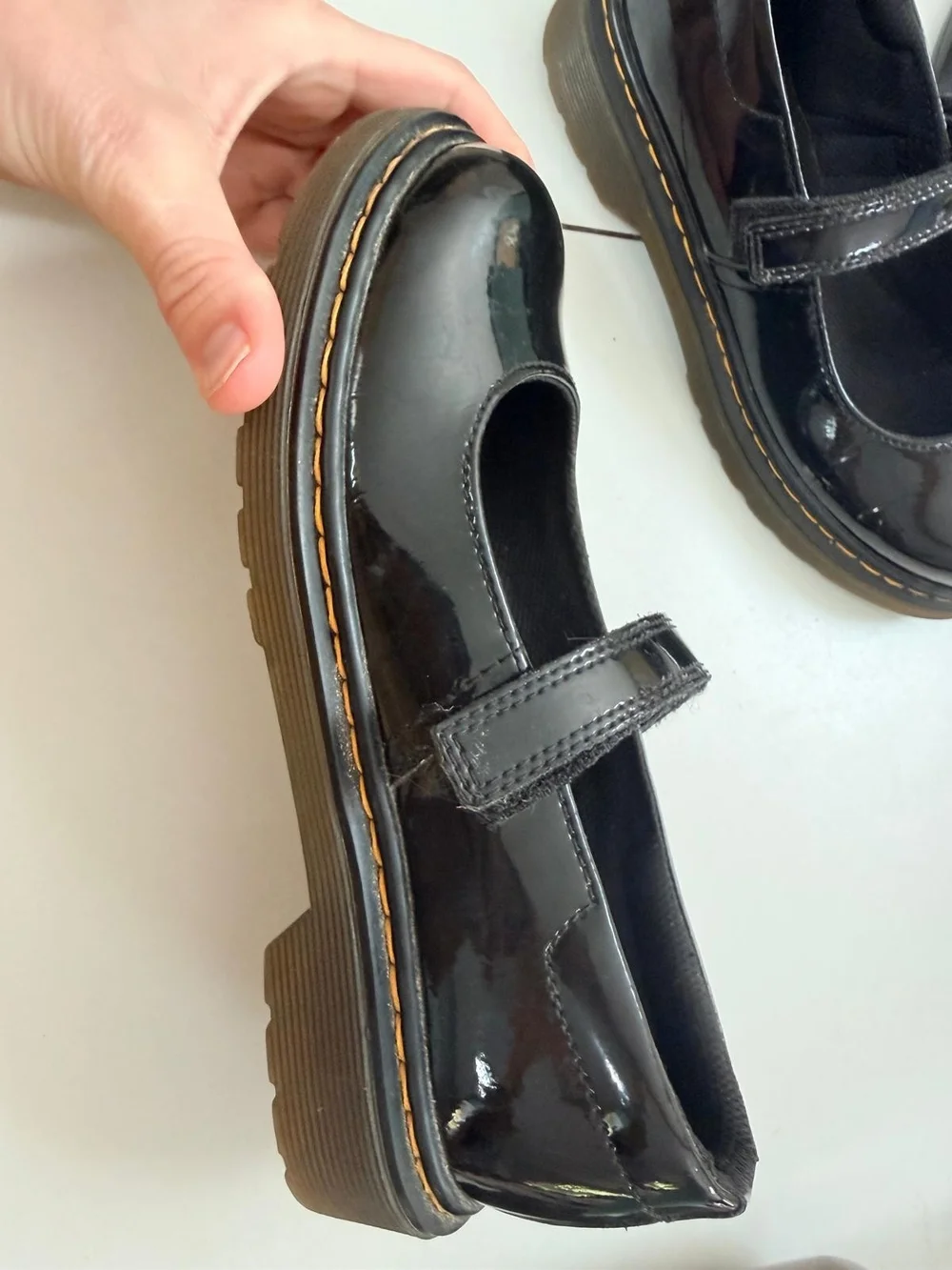 Dr. Martens Black Patent Mary Jane with Yellow Stitching